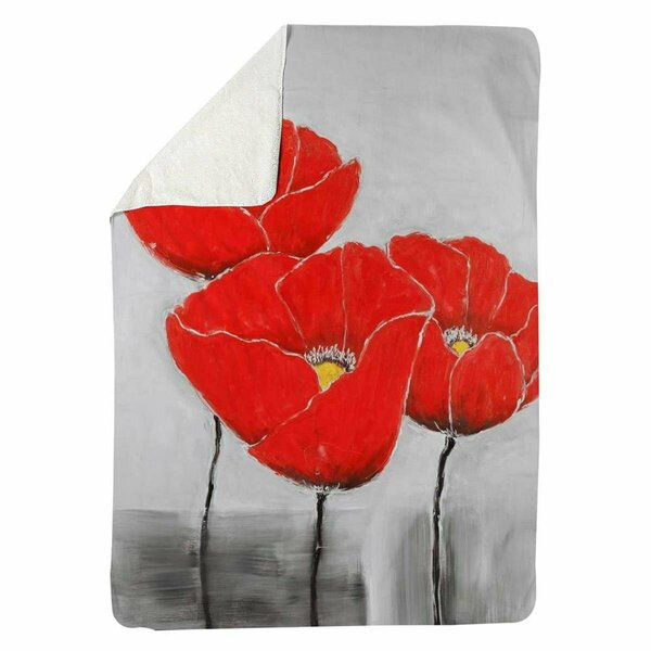 Begin Home Decor 60 x 80 in. Three Poppies-Sherpa Fleece Blanket 5545-6080-FL179